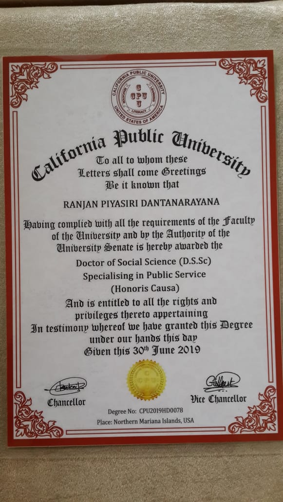 Honorary Doctorate — California Public University, 2019
